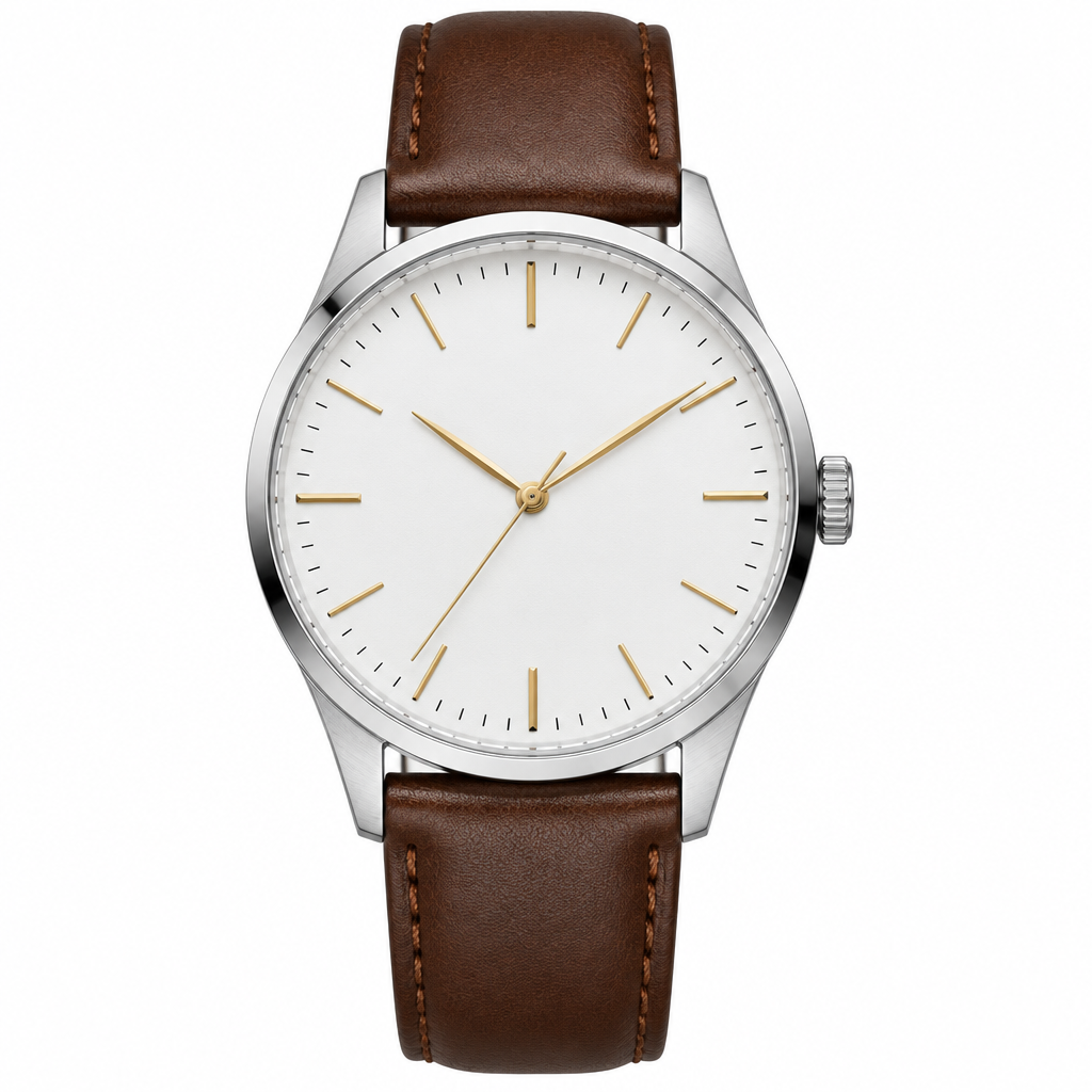 Sarmoony Solstice silver watch with brown leather